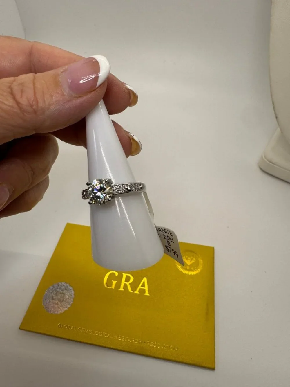 2.0 ct  Moissanite Size 8 Round Solitaire Ring with Pave Silver GRA Certified